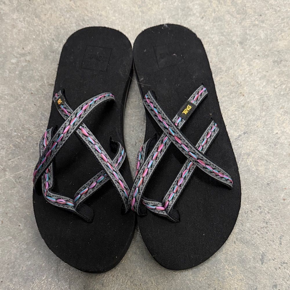 Teva Black Sandals with Colorful Braided Straps